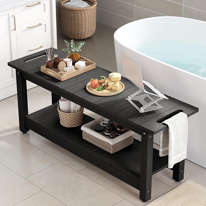 Stoog 41" Large Shower Bench, Waterproof Shower Stools with 400 lbs Weight Capacity, Shower Chair Seat for Bathroom, Non-Slip, Black