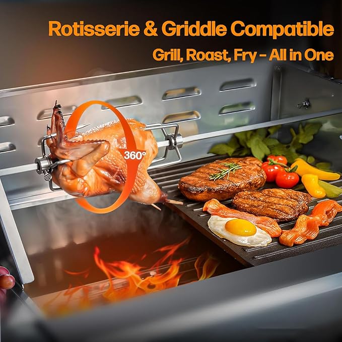 28In Built in BBQ Grills, Large Outside Charcoal Grill with BBQ Fork Kit Liftable Tray & Thermometer, Silver Stainless Steel Barbecue Grill for Outdoor Kitchen Cooking Patio Camping Park Style