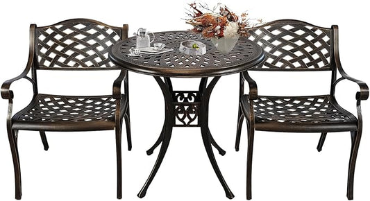 Outdoor Bistro Set 3 Piece, All Weather Bistro Table and Chairs Set, Cast Aluminum Patio Bistro Sets with 2.36" Umbrella Hole, Patio Furniture Set for Garden Porch