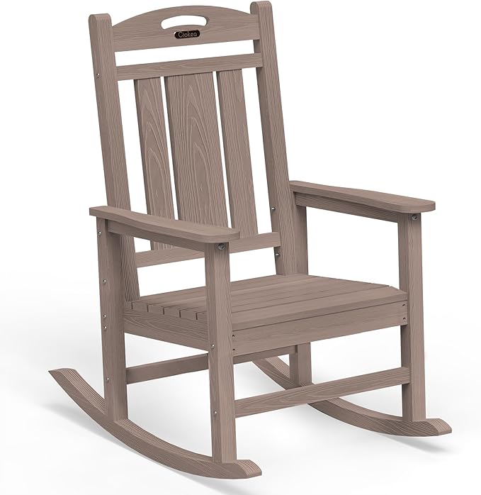 Ciokea Oversized Outdoor Rocking Chair, HDPE Porch Rocking Chair for Outside, Weatherproof Comfortable Patio Rockers for Front Deck Balcony, Teak