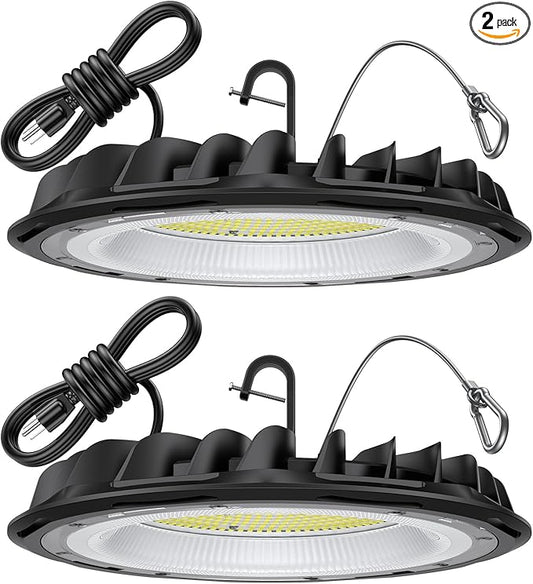 hunhun 2 Pack ETL 155W UFO LED High Bay Light, 22500lm, Daylight 5000K, US Plug,110-277V, IP65 Waterproof Commercial LED Shop Lights for Workshop Factory Barn Warehouse, Garage ETL Listed