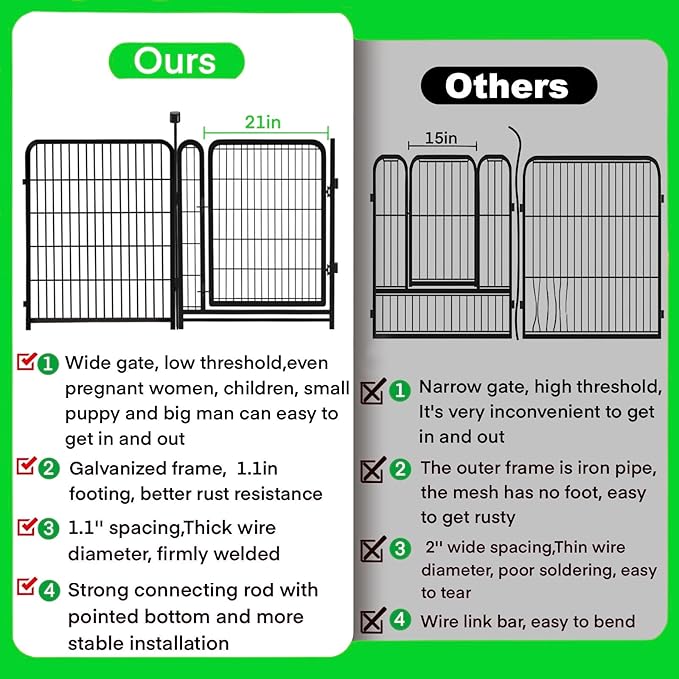 Tall Garden Fence Animal Barrier, 54 in(H) Dog Fences for The Yard, 10 Panels Total 22.1 Ft(L) Garden Edging Fence, 21 in Wide Low Threshold Gate, Temporary Fences for Dogs Outdoor