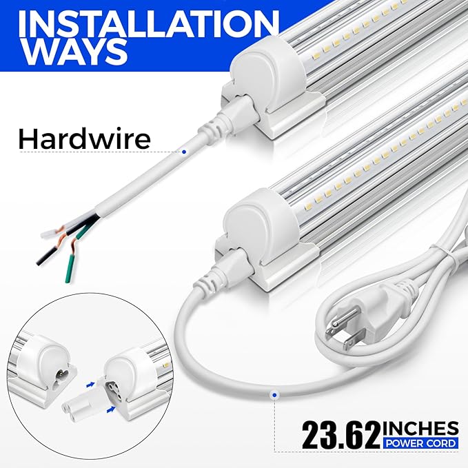 Barrina 6500K 1.5FT LED Shop Light, 3450LM, 25W, T8 Under Cabinet Lighting, Workbench, Workshop, Room, Kitchen, LED Tube Lights, Linkable Light Fixture with Built-in ON/Off Switch, ETL, 2 Packs