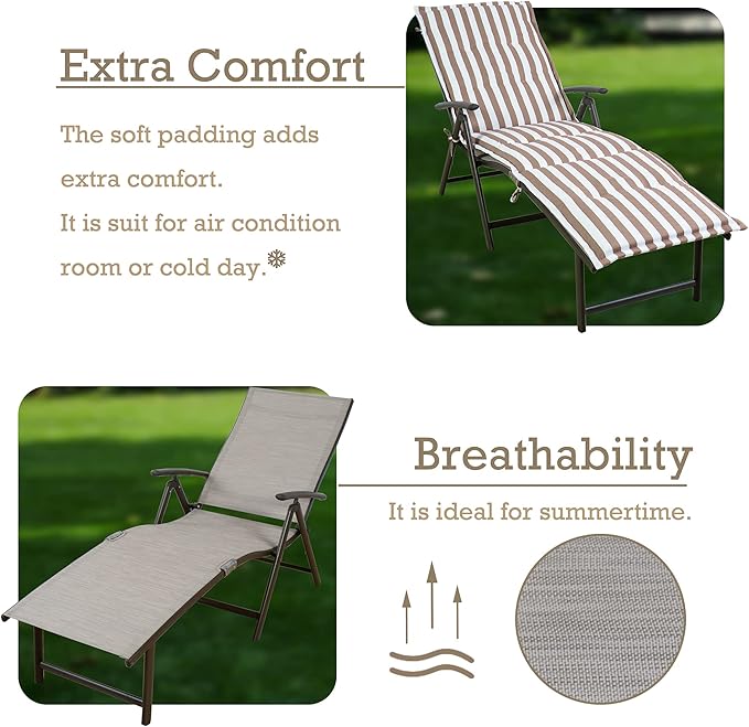 Kozyard Cozy Aluminum Reclining Lounge Chair - Perfect for Beach, Yard, Pool, and Patio Outdoor Chaise Lounge with Drink Holder, Weather Free Adjustable Assemble Free (Beige with Beige Strip Cushion)