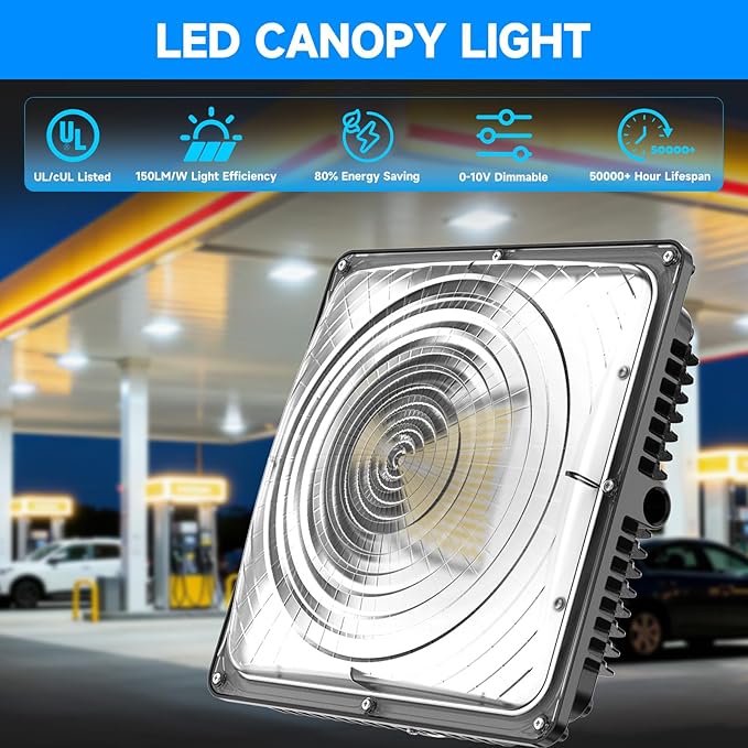 LED Canopy Light for Gas Station Light, 120W 18000lm 0-10V Dimmable 5000K, IP65 Waterproof Commercial Canopy Lights for Outdoor Garage Warehouse Shop Carpor UL Listed, 1 Pack