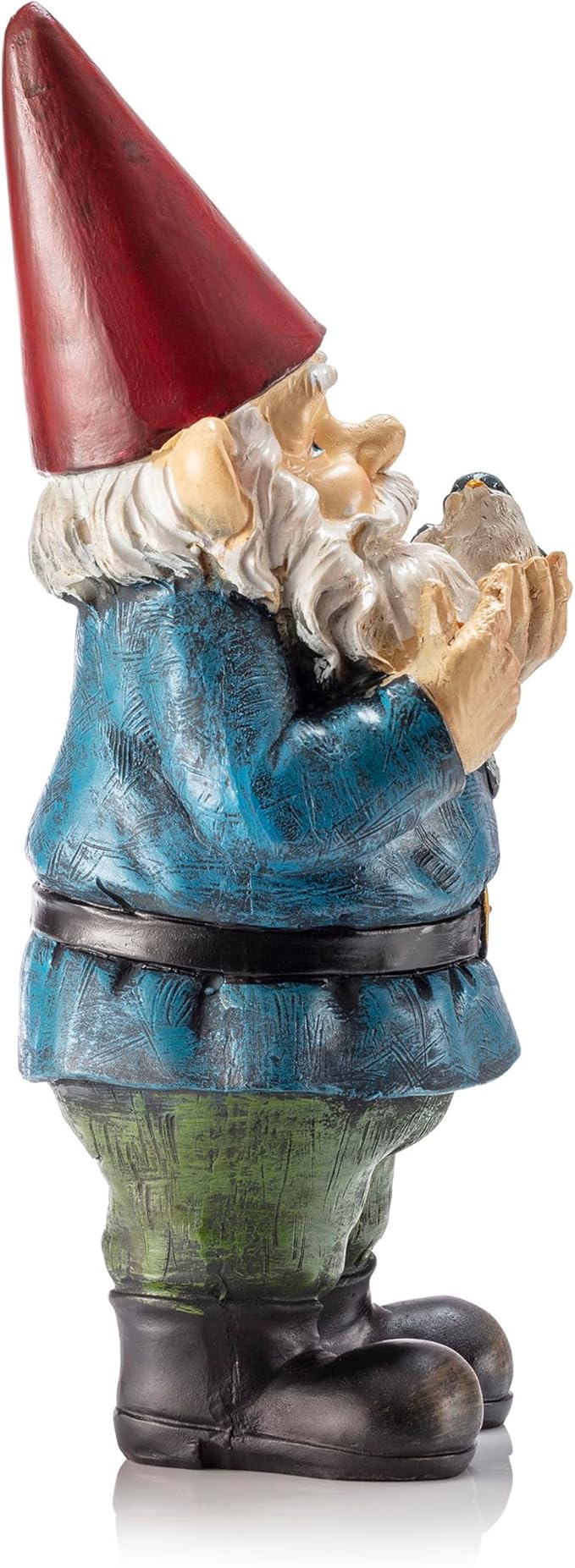 Alpine Corporation | 12"H Outdoor Garden Gnome Yard Statue with Bird Accent — Whimsical Hand-Painted Décor for Lawn, Patio & Flower Beds — Multicolor Finish
