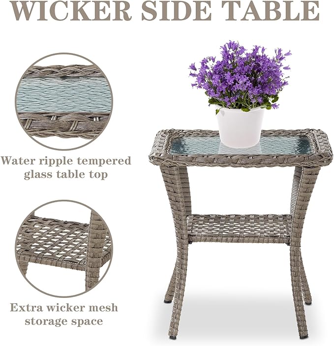 Belord 5 Pieces Wicker Patio Furniture Set - Swivel Rocker Outdoor Chairs with Ottomans and Side Table, Small Patio Conversation Set for Deck Porch Backyard