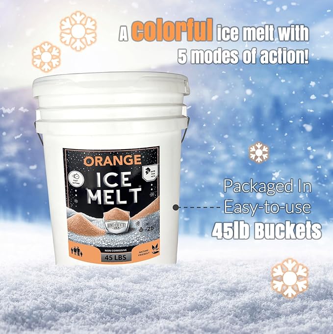 Peach Country Orange Ice Melt -25°F Effective, Pet Safe Eco-Friendly De-Icer, Fast-Acting Granules for Driveways, Walkways & Entryways, 8 lb Pail