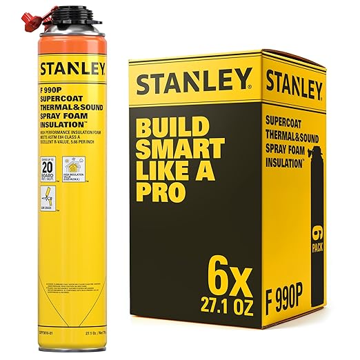 STANLEY F 990P Supercoat Spray Foam Insulation - Closed Cell Spray Foam Covers Up to 120 Sq.Ft.,(11.32/2 inch R-Value), Gun Use, Gun Not Included, 27.1 oz, 6 Pack