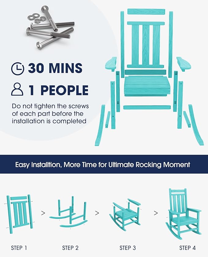 KINGYES Outdoor Rocking Chair Set of 6, All-Weather Patio Rocking Chairs for Porch, HDPE Rocking Outdoor Chairs with High Back for Adult, Heavy Duty Outdoor Patio Rockers for Garden, Lawn, Aruba