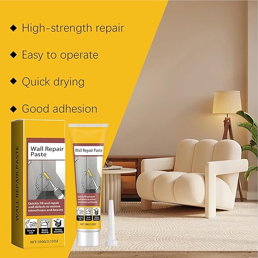 Wall Repair Paste, Quick Drying Filler, 5.5x16.3cm, Drywall Hole Patch, Ceiling CrackSealer, SmoothFinish Paste, for Bedroom, Kitchen, Garage, Living Room