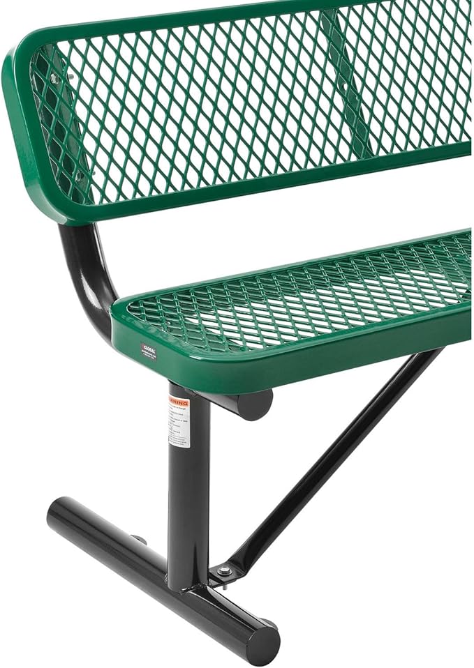 Global Industrial 4'L Heavy Duty Expanded Metal Mesh Bench with Backrest with Steel Frame, Portable Outdoor Bench, 1000 lbs Capacity, Green, 48" L x 24" W x 33" H