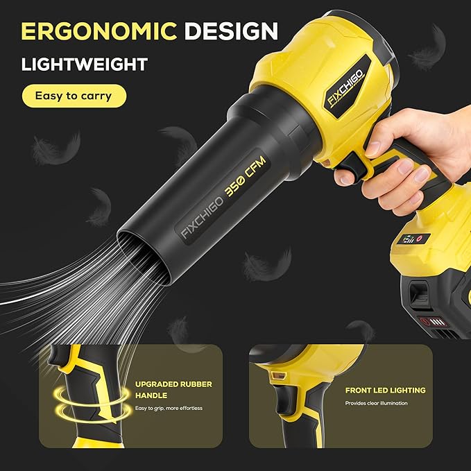 Cordless Leaf Blower, Portable Dust Cleaner with 2 x 4.0Ah Batteries, 3 Speed Modes, Handheld Leaf Blower for Lawn, Garage, Snow, Patio(Yellow)