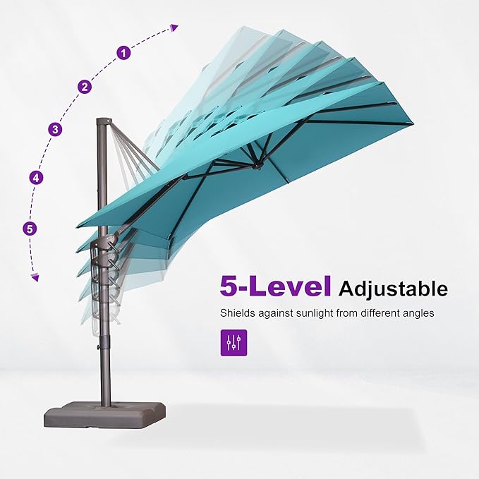 PURPLE LEAF Cantilever Umbrella with 360 Degree Rotation For Garden Patio Deck Pool