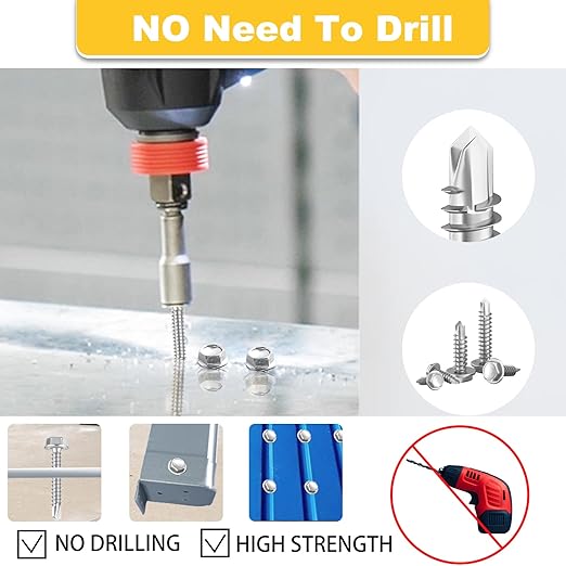 Self-Tapping Screws, 410 Stainless Steel, 125 PCS Assortment Kit with Driver, #10 1/2" 3/4" 1" 1-1/2", Hex Washer Head