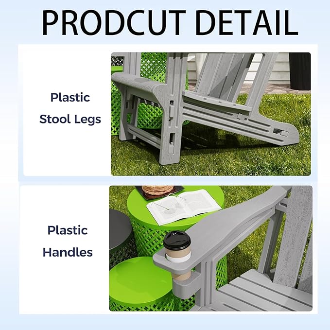 Adirondack Chair Set of 6, HDPE Plastic Adirondack Chairs, All Weather Fire Pit Chairs with Cup Holder, Outdoor Lawn Chair for Patio, Garden, Backyard, Grey