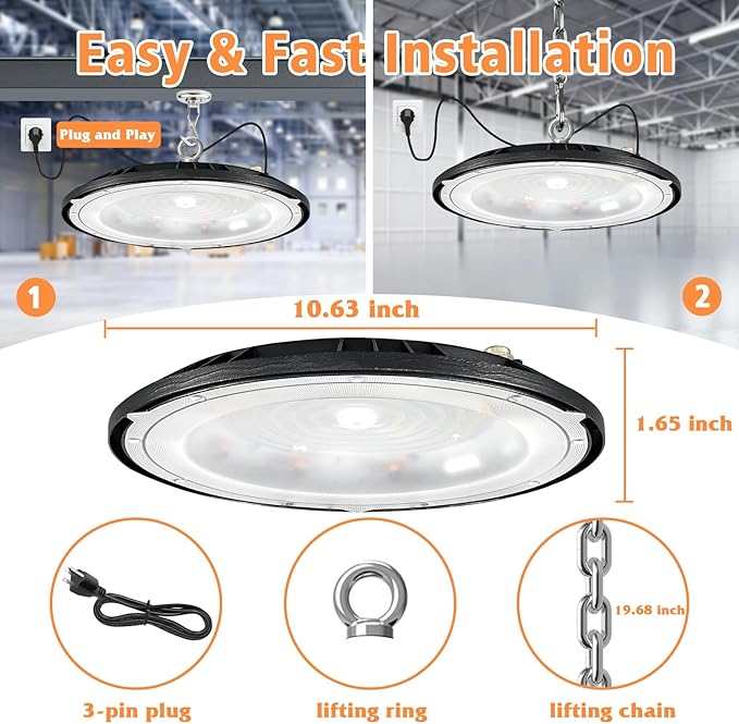 UFO LED High Bay Light, 100W 14000LM 5000K, Shop Lights for Garage, Warehouse, Gym, Barn, 5Ft Power Cord, IP65 Waterproof, 1 Pack