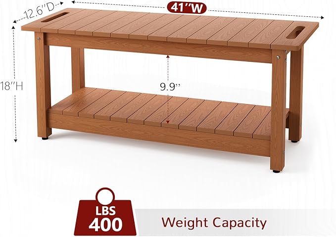 Stoog 41" Large Shower Bench, Waterproof Shower Stools with 400 lbs Weight Capacity, Shower Chair Seat for Bathroom, Non-Slip, Brown