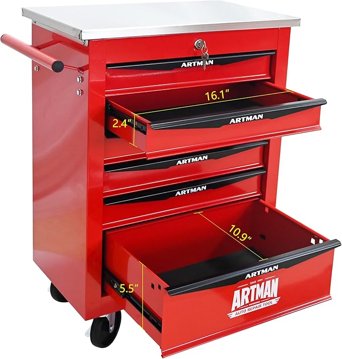 6 Drawers Rolling Tool Box on Wheels, Multifunctional Tool Cart, Drawers Rolling Trolley Organizer Tool Storage Chest for Garage,Workshop,DIY Multiple Interconnectable(4 Drawers-30.5" H)