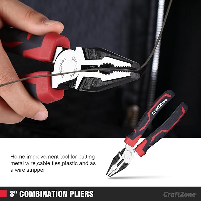 5-Piece Pliers & Wrench Set - Ideal Gift for Mechanics - Construction - Plumbing - Includes 6" Long Nose & Diagonal Pliers - 8" Adjustable & Combo Wrench - 10" Groove Joint Plier