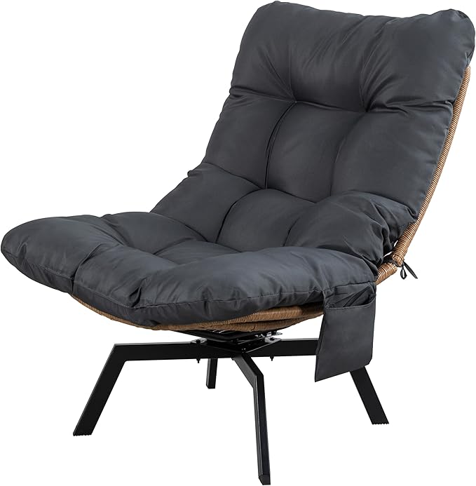 Shintenchi Outdoor Wicker Swivel Chair,Nature Rattan Patio Rotating Chair with Cushion,360° Rotation Patio Lounge Chairs for Living Room Bedroom Backyard Balcony(Grey Cushion)