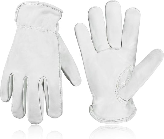 HLDD HANDLANDY Leather Work Gloves for Men & Women, Adjustable Wrist Cowhide Gardening Glove with Reinforced Palm for Driver