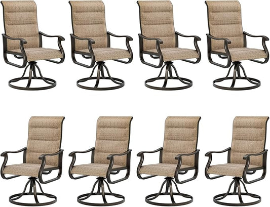 UDPATIO Patio Swivel Dining Chairs Set of 8, Outdoor Swivel Chairs High Back with All Weather Padded Textilene, Metal Rocking Frame for Lawn Garden Backyard, Brown