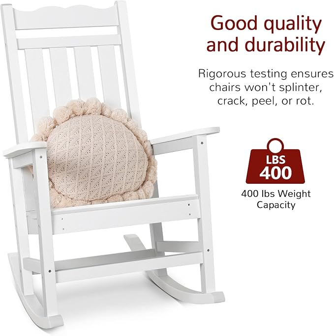 Stoog All-Weather Outdoor & Indoor Rocking Chair, Porch Rocker with 400 lbs Weight Capacity, Front Porch Rocking Chair, for Patio, Backyard, Lawn, Garden and Fire Pit (White)