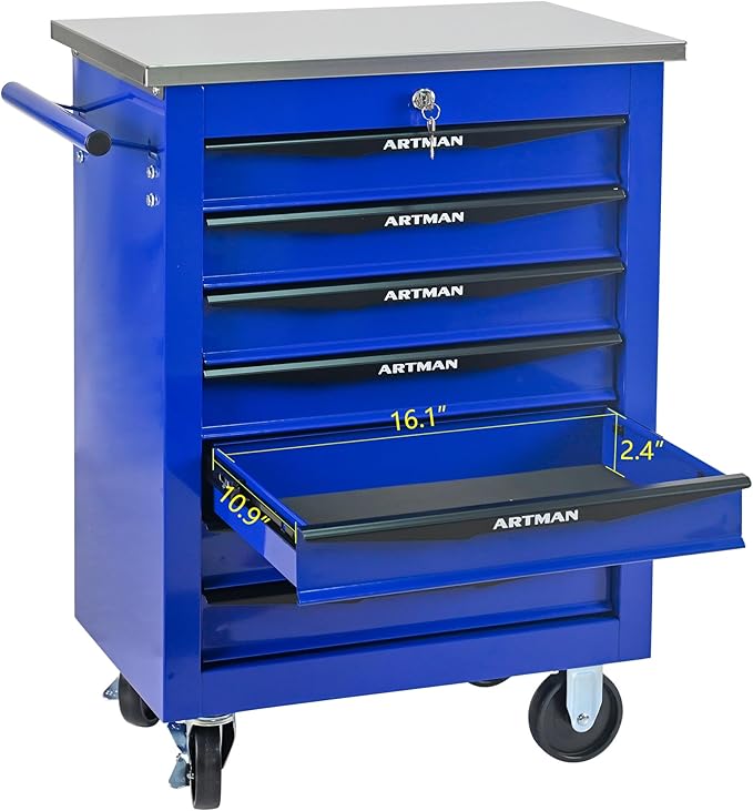 7 Drawers Tool Cart on Wheels, Multifunctional Rolling Tool Box, Drawers Rolling Trolley Organizer Tool Storage Chest for Garage,Workshop,DIY Multiple Interconnectable(4 Drawers-30.5" H)
