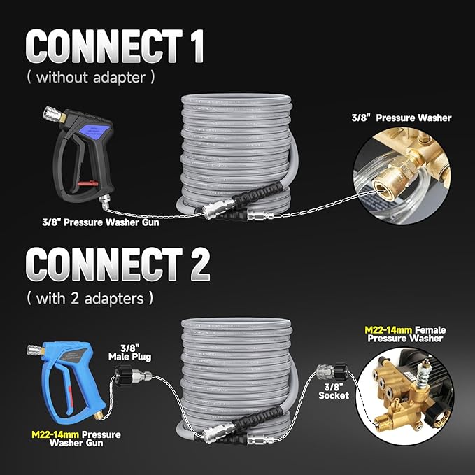 3/8" Kink Resistant Pressure Washer Hose 100FT, Swivel 3/8" Quick Connector and M22 Fitting, Supporting Up to 4200 PSI for Heavy Duty Use, Fitting Most Pressure Washers