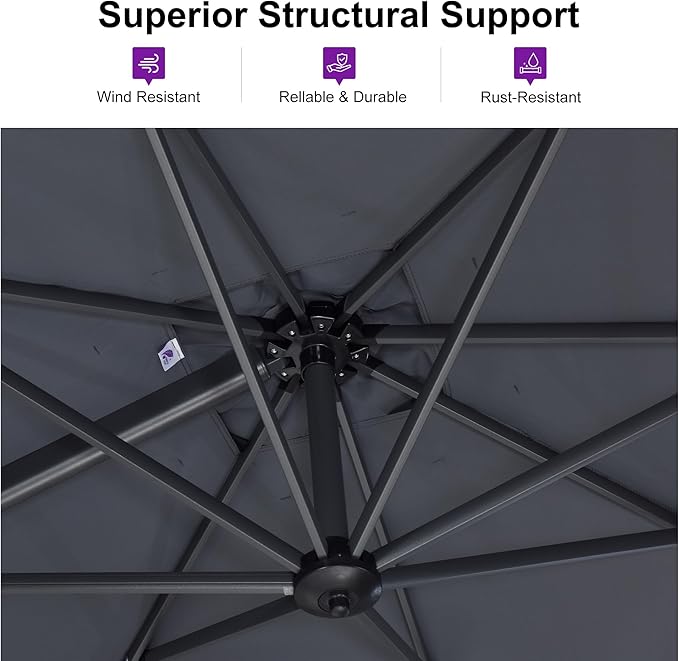 PURPLE LEAF 8'×8' Patio Cantilever Umbrella with Base Included Offset Outdoor Umbrella with cover Square umbrella outdoor patios for Backyard Pool Garden Light Grey
