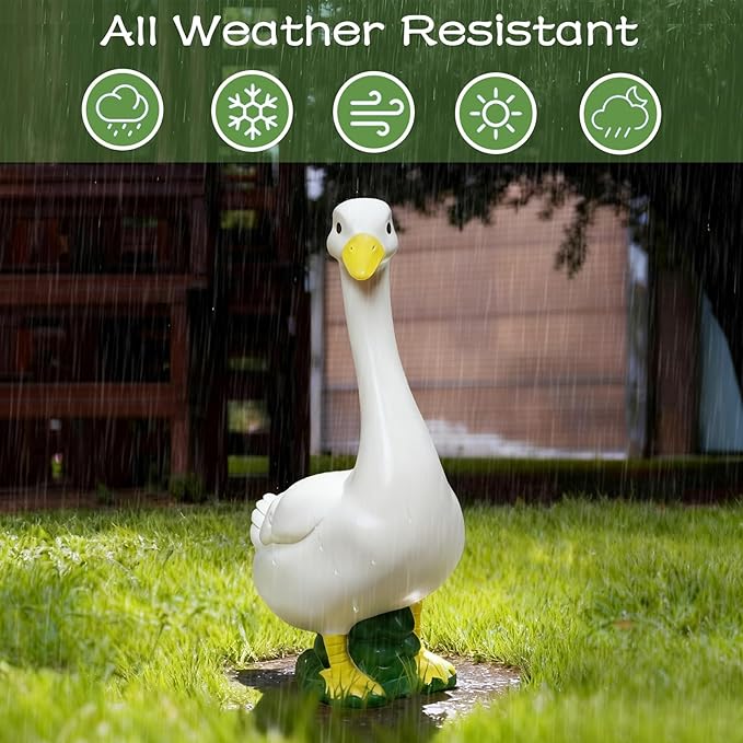 Large White Goose Statue Cygnus, Funny Thanksgiving Big Bird Decor Garden Sculpture with Black Magic Cloak Costume Clothes and Hat Home Porch Patio Pond Yard Art Duck Figurine Christmas Decorations