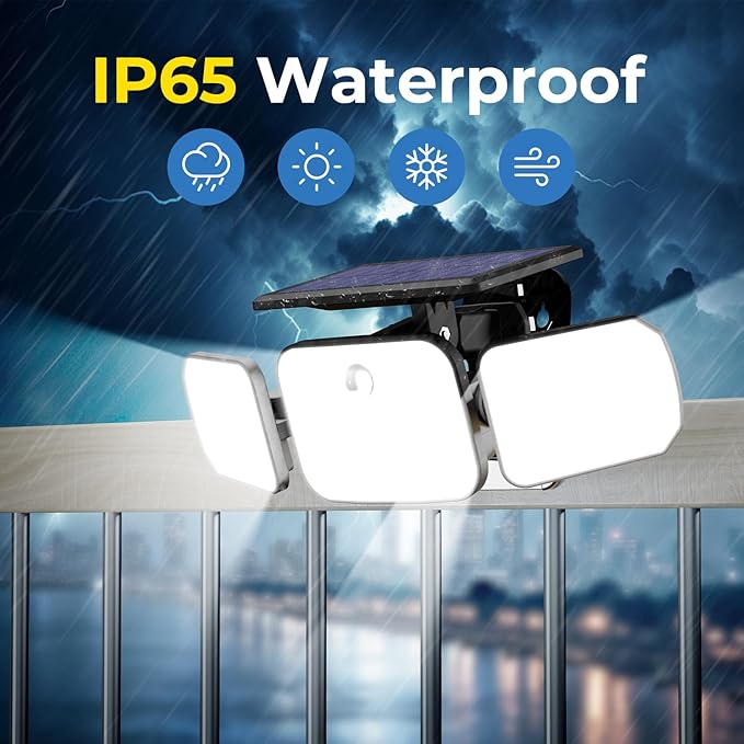 Peasur Clip on Solar Motion Lights Outdoor with Remote Control, Solar Security Light with 3 Modes, IP65 Waterproof Flood Lights Outside for Camping Garden Patio Garage Backyard