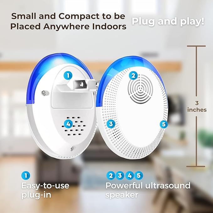 Ultrasonic Pest Repeller Device Indoor Mouse Deterrent Rodent Repellent Ultrasonic Plug in, Pest Control for Spiders, Roaches, Insects (Pack of 6)