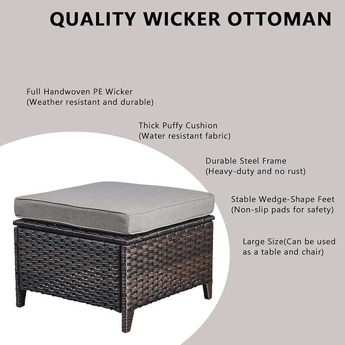 Rilyson 5 Piece Outdoor Patio Furniture Set - Rattan Wicker Patio Conversation Sets with 2 Swivel Rocker Chairs,2 Ottomans and 1 Sofa for Outside Porch Deck Backyard(Brown/Grey)