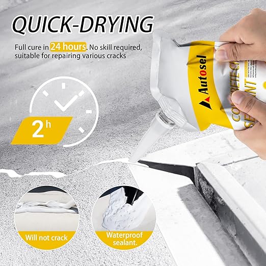 Cement Crack Filler, Concrete Crack Filler, Self Leveling Concrete Crack Repair Sealant–Quick-Drying, Waterproof, Durable Filler for Driveway, Sidewalk & Expansion Joint Repair - 6 Pack, White
