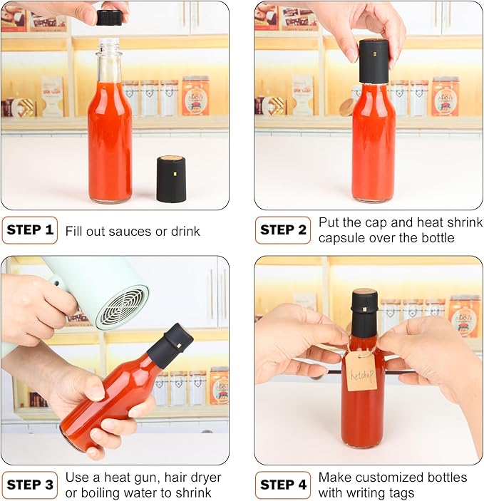 5 oz Hot Sauce Bottles, 35 Pack Clear Glass Woozy Bottles with Leak Proof Black Screw Caps, Empty Bottles for Sauces, Vanilla Extract, Wine, Beverage