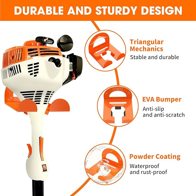 Weed Eater Hanger, Garage Organizer Trimmer Rack Wall Mount, Garden Power Tool Holder Garage Hooks for Grass Trimmer, Hedge Trimmer, Leaf Blower and Chainsaw Storage, 2 Pack