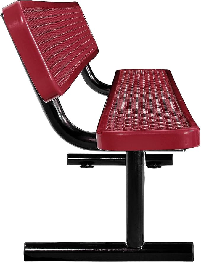 Global Industrial 8'L Heavy Duty Expanded Metal Mesh Bench with Backrest with Steel Frame, Portable Outdoor Bench, 1000 lbs Capacity, Red, 96" L x 24" W x 33" H