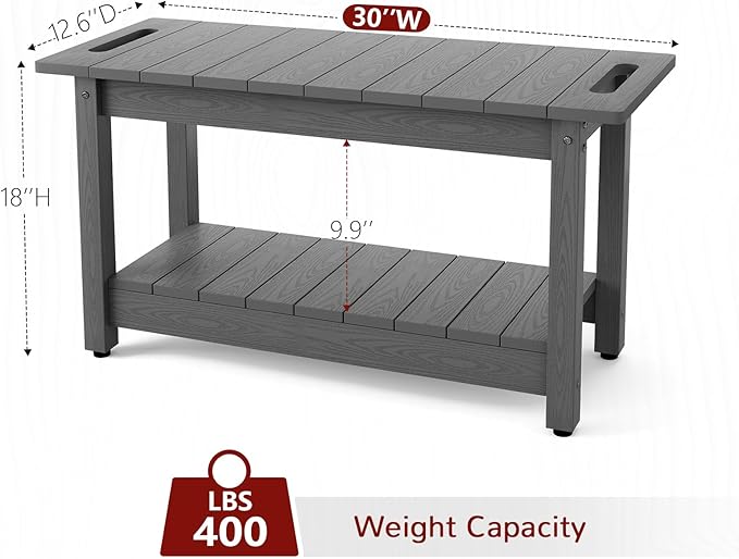Stoog 30" Shower Bench, Waterproof HIPS Shower Stools with 400 lbs Weight Capacity, Shower Chair for Inside Shower, Non-Slip, Grey