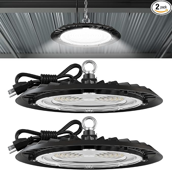 Sunco UFO LED High Bay Light, Shop Lights for Warehouse, Plug & Play, 19500 LM, 150W, 6000K Daylight Deluxe, Power Cord Included, IP65 Waterproof Shatterproof Fixture UL 2 Pack