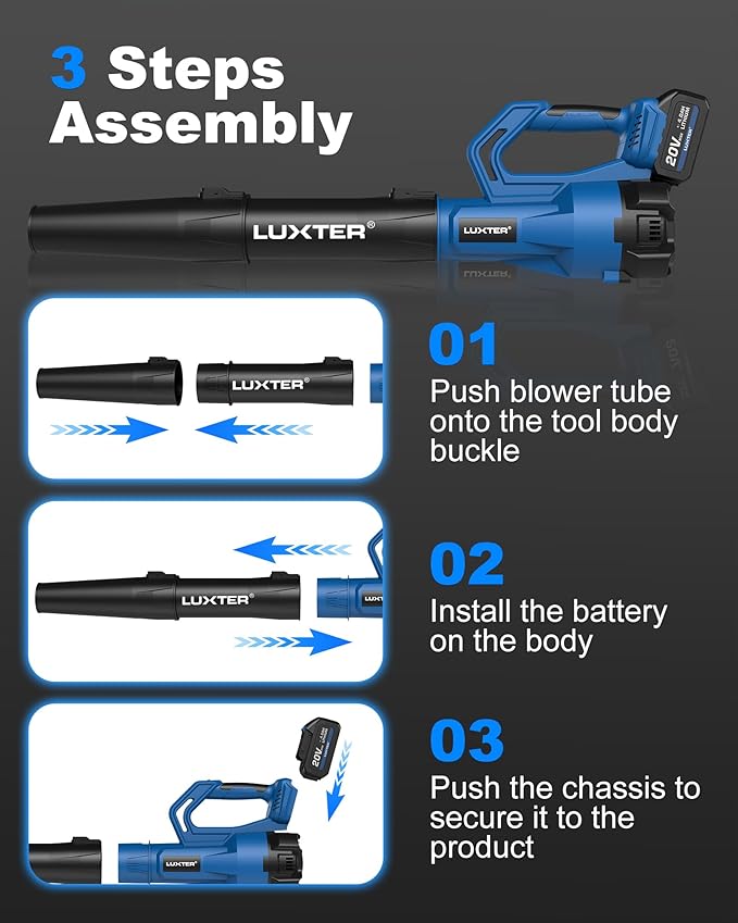 LUXTER Cordless Leaf Blower 20V Brushless Electric Leaf Blowers 320 CFM & 120 MPH 2-Levels Variable Speed with 2 X 4.0Ah Battery and Charger Included Blower for Lawn Care, Yard, Leaves, Dust, Snow