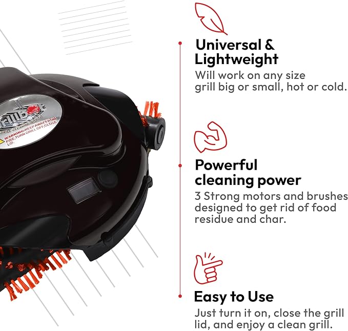 Grillbot Automatic Grill Cleaning Robot with Nylon Brushes, BBQ Grill Cleaner, Grill Brush, Grill Scraper, BBQ Accessories (Black Grillbot + Carry Case)