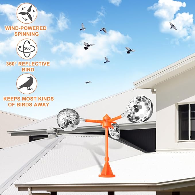 Bird Reflective Spinning Deterrent Devices for Outside Keep Birds Away Pigeon Woodpeckers Deterrent for Garden Roofs