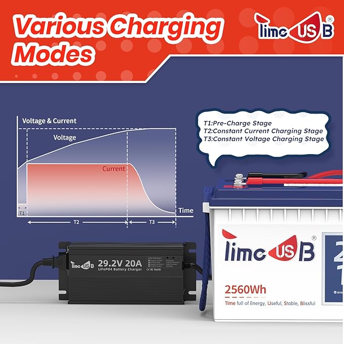29.2V 20A LiFePO4 Battery Charger, 24V Mountable Lithium Battery Charger with LED Indicators and Multi Safety Protections for Lithium Iron Deep Cycle Rechargeable Batteries of Boat, RV (Regular)