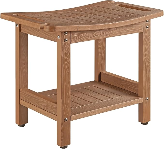 Heavy Duty Shower Stools, Shower Benches for Inside Shower to sit on,Poly Lumber Plastic Shower Bench Waterproof, Sturdy Wide Shower Stools for 500 LB (Brown)…