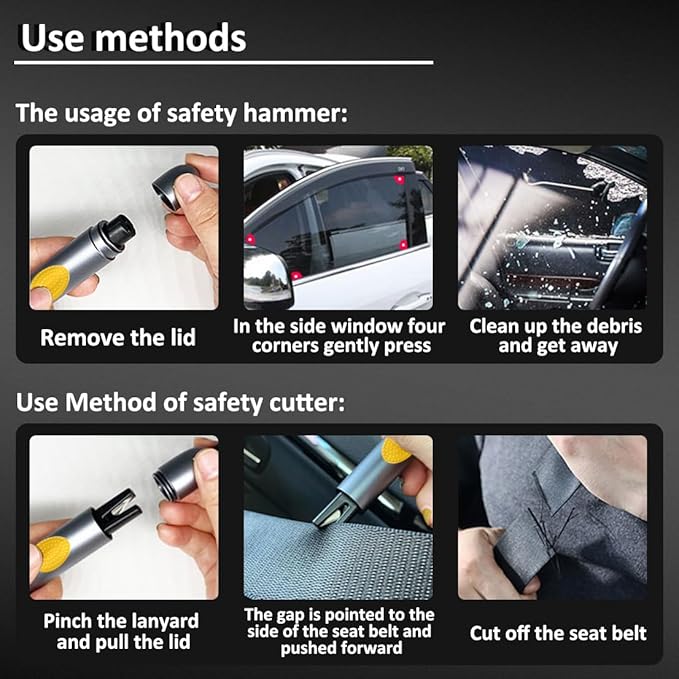 Safehammer - 2025 Upgraded Safe Hammer Glass Breaker Under Water, Car Hammer Seatbelt Cutter Window Breaker Emergency Escape Tool,Free Antiskid, Safehammer Glass Breaker for New Cars (2PCS)
