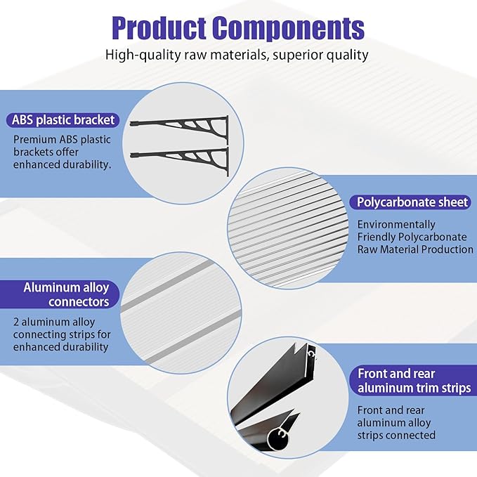 Door Awning Window Canopy, Modular Spliced Awnings for Outside,Porch,Patio,Deck,Polycarbonate Sheet,UV, Rain, and Snow Protection (Black Bracket & Transparent Board, 35 * 60'')