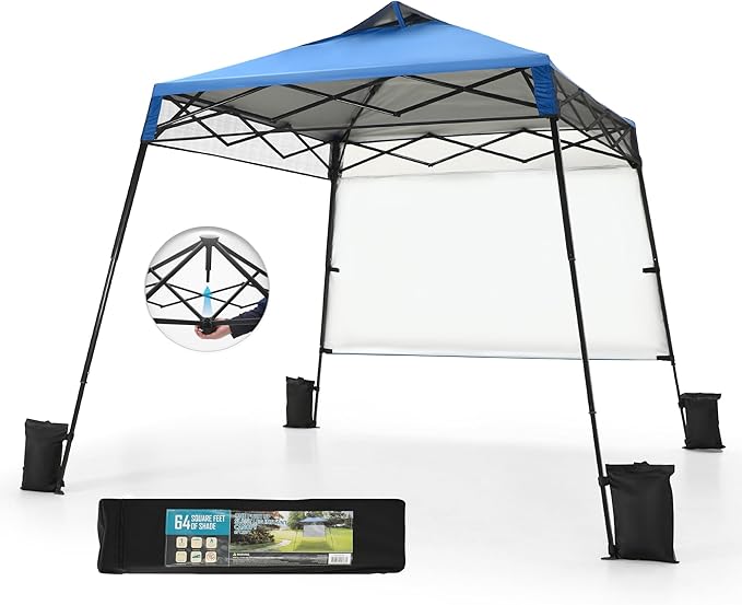 MFSTUDIO Pop Up Canopy Tent, 8x8ft Footprint and 6x6 ft at top, Gazebo Shelter Sun Shade Canopies with 1 Sidewall Waterproof Patio Portable Popup Outdoor Tents for Beach,Parties,Camping