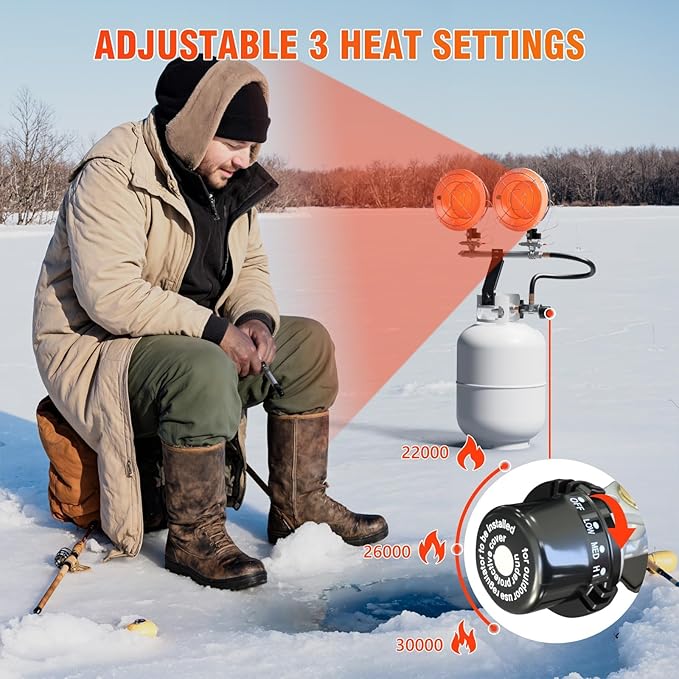 30,000 BTU Double Tank Top Portable Propane Radiant Heater, Portable Gas Heater with 3 Heating Modes, Shut-off Valve and Tip-over Protection